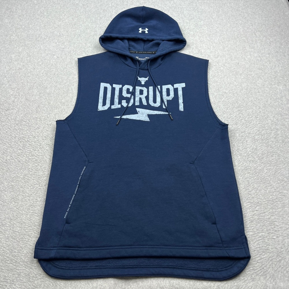 Under Armour Project Rock Disrupt Sleeveless Hoodie Mens Large Blue Graphic Tank